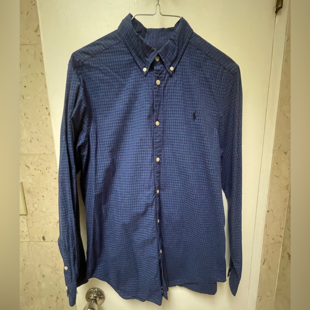 B04 Ralph Lauren Navy Checkered Button Down Shirt